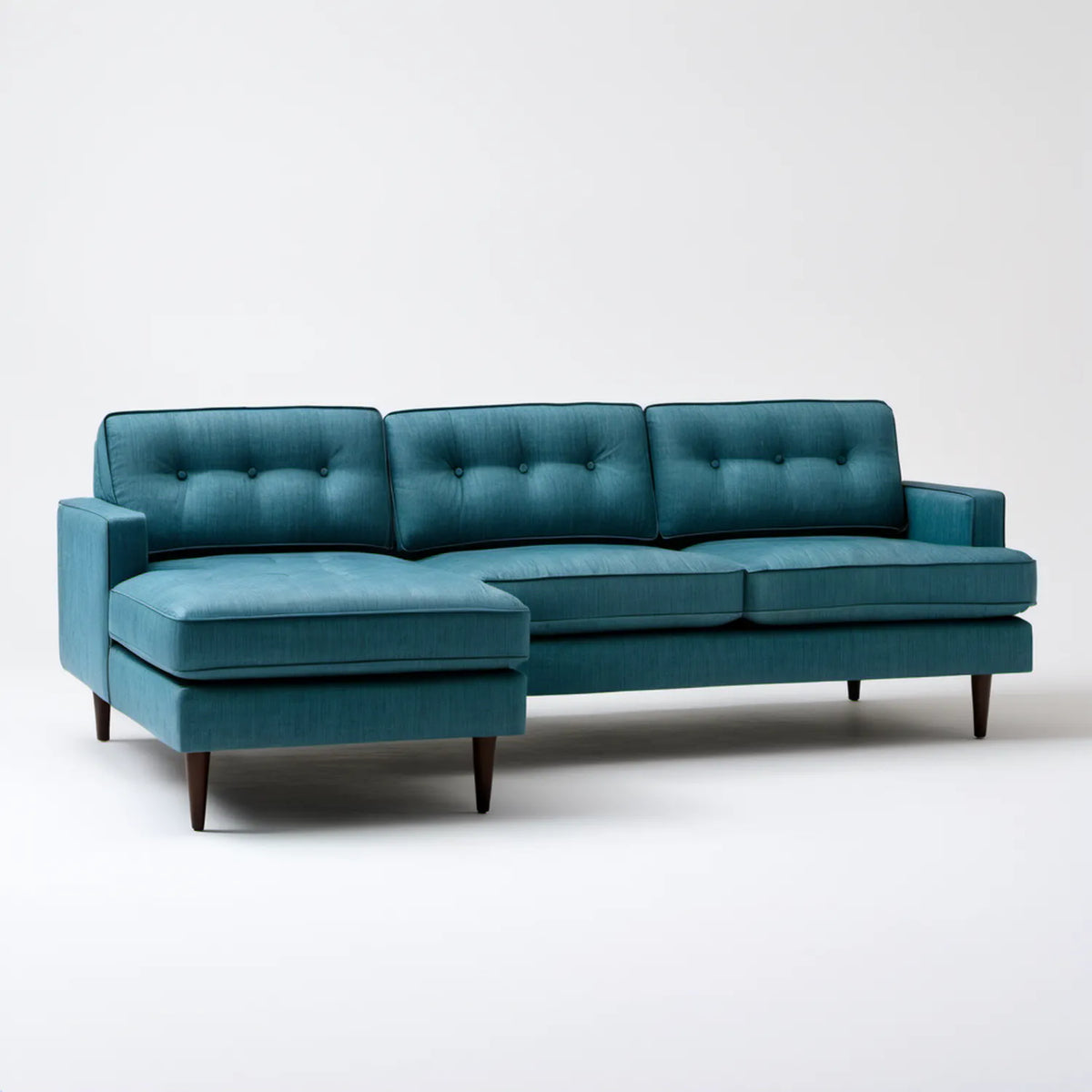 Lewostronna sofa z szezlongiem, tapicerka poliestrowa, turkusowa, 250 × 160 × 85 cm