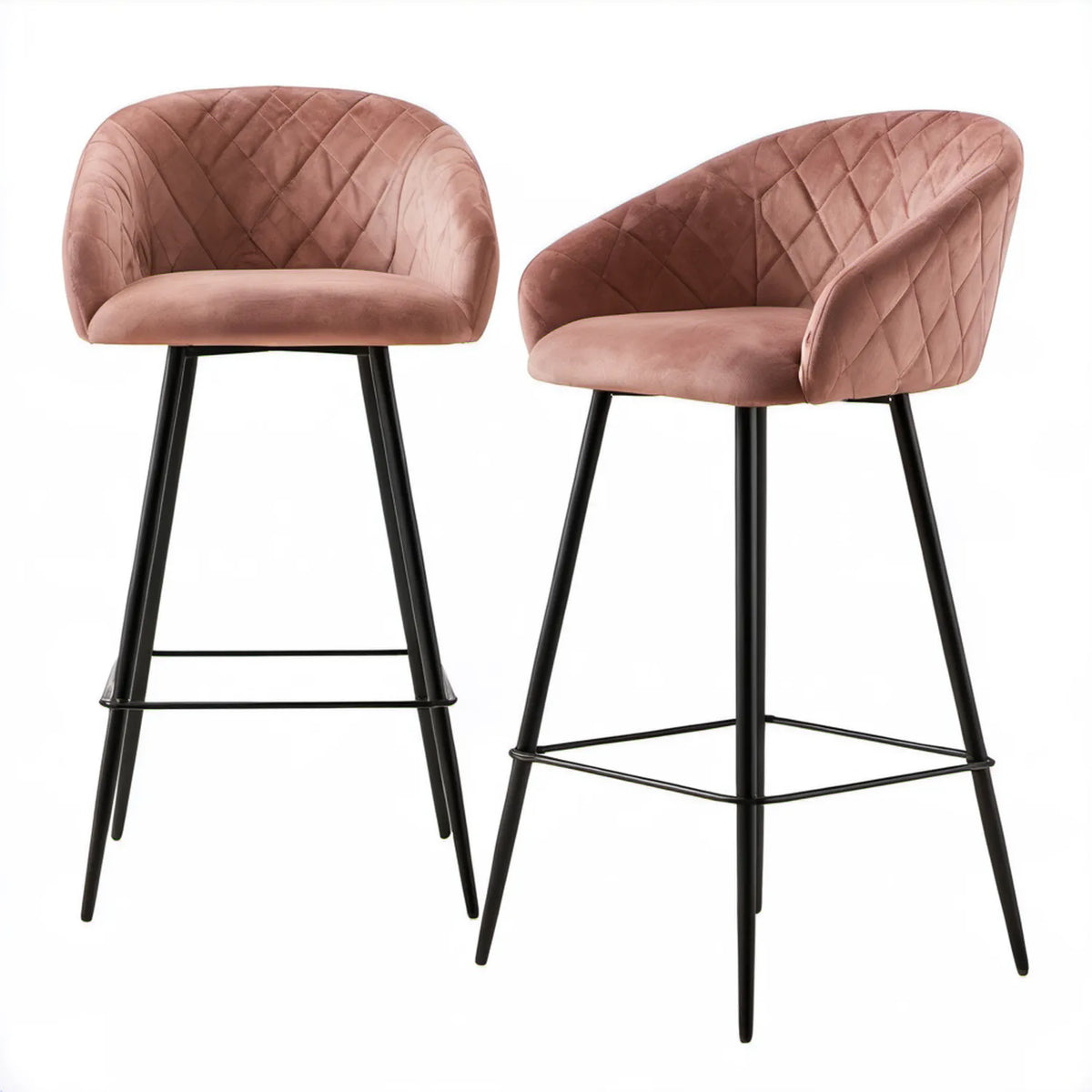Zestaw 2 różowych hokerów welurowych z oparciem i podłokietnikami, 98 x 50 x 55 cm