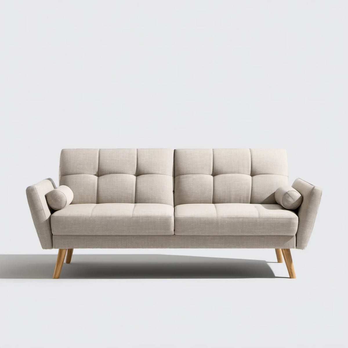 Beżowa sofa trzyosobowa z poliestru 220 x 88 x 90 cm