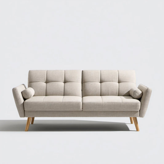 Beżowa sofa trzyosobowa z poliestru 220 x 88 x 90 cm