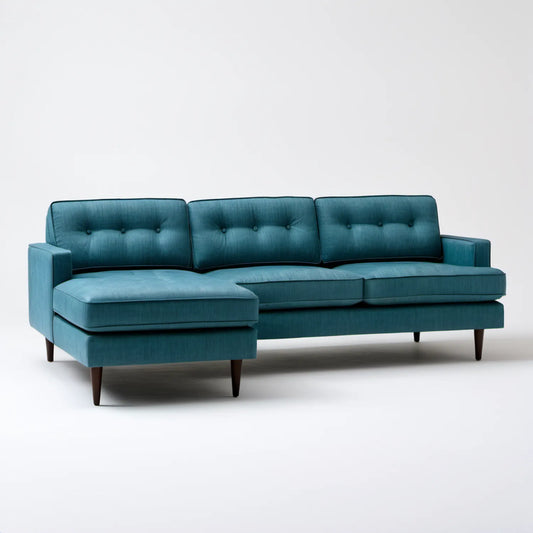 Lewostronna sofa z szezlongiem, tapicerka poliestrowa, turkusowa, 250 × 160 × 85 cm