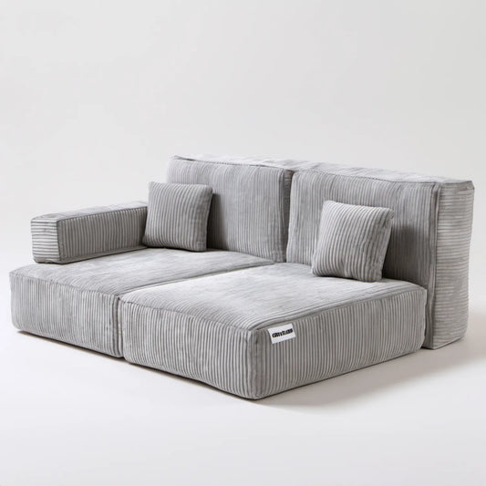 Dwuosobowa sofa modułowa jasnoszara z prążkowaną tapicerką, 200 x 100 x 70 cm