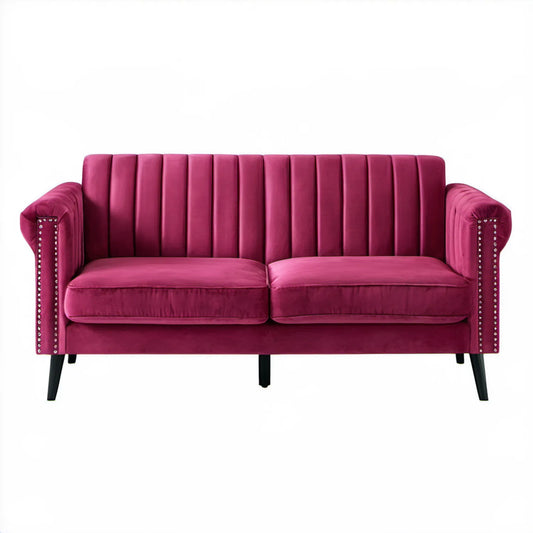 Dwuosobowa sofa welurowa bordowa 150 x 80 x 85 cm