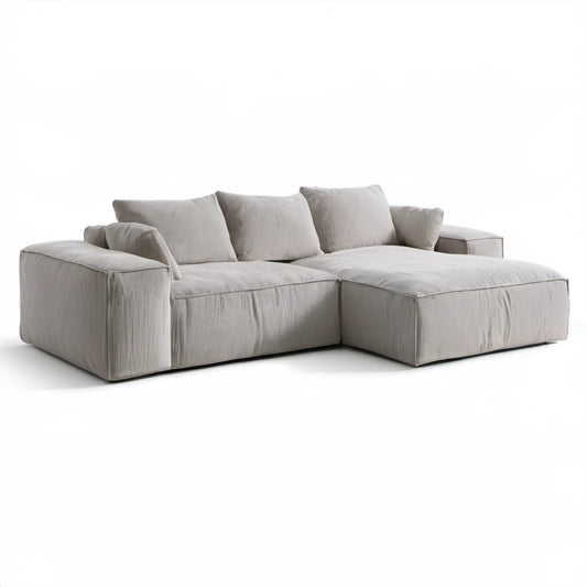 Jasnoszara sofa narożna w kształcie L z szezlongiem, sztruks poliestrowy, 280 × 170 × 85 cm