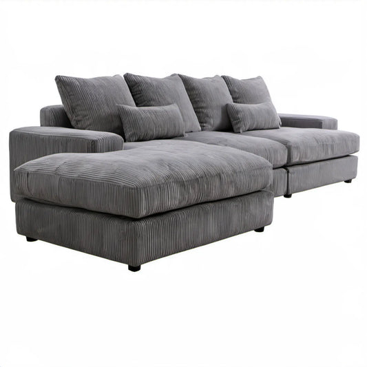 Szara sofa narożna z lewym szezlongiem i czarnymi nóżkami, 280 × 170 × 85 cm