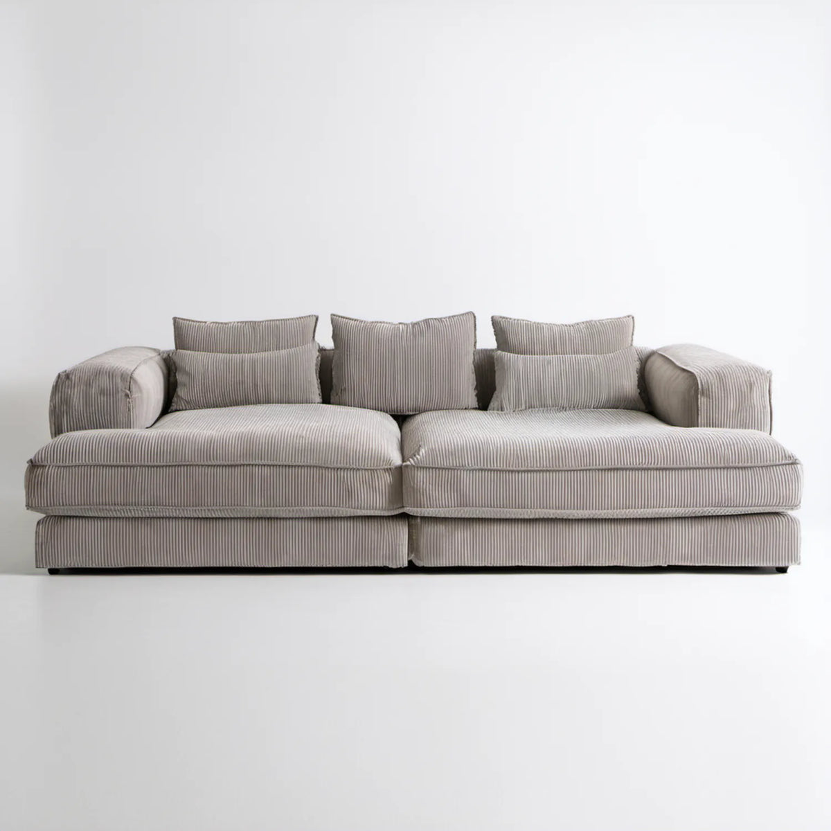 Dwuosobowa sofa sztruksowa szarobeżowa 240 x 105 x 85 cm