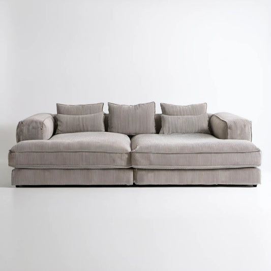 Dwuosobowa sofa sztruksowa szarobeżowa 240 x 105 x 85 cm