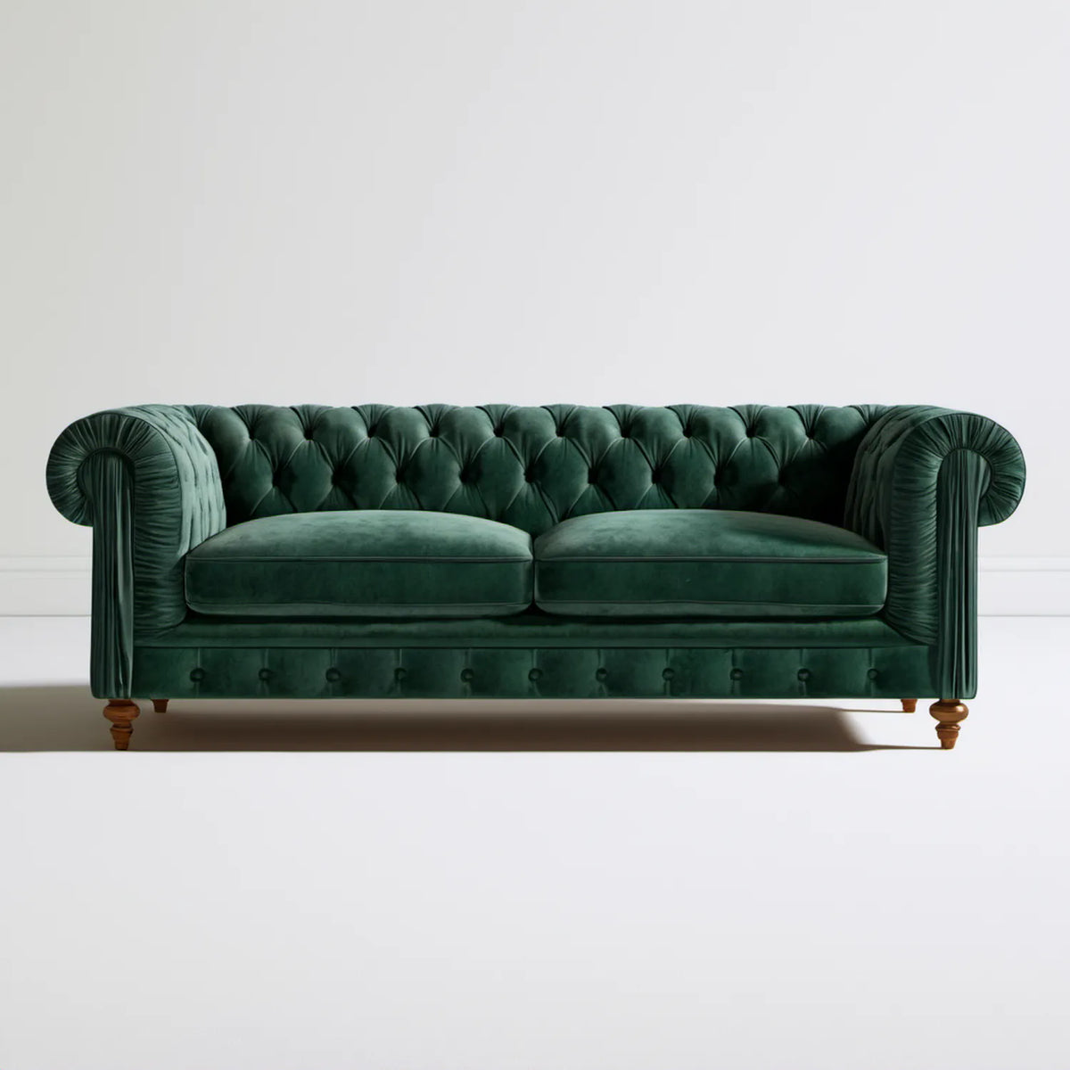 Dwuosobowa sofa Chesterfield z aksamitu poliestrowego, ciemnozielona, 180 x 85 x 78 cm