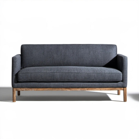 Dwuosobowa sofa z tapicerką poliestrową grafitowa z drewnianą podstawą 140 × 80 × 80 cm