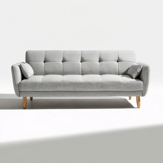 Trzyosobowa sofa jasnoszara z drewnianymi nogami, 240 x 90 x 88 cm