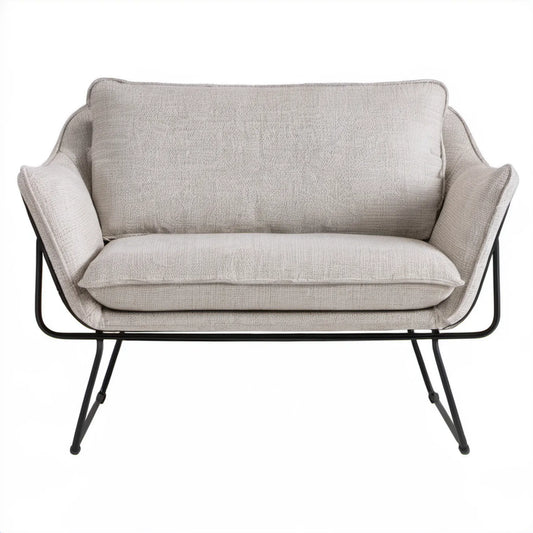 Sofa dwuosobowa jasnoszara z czarną stalową podstawą 130 x 75 x 82 cm