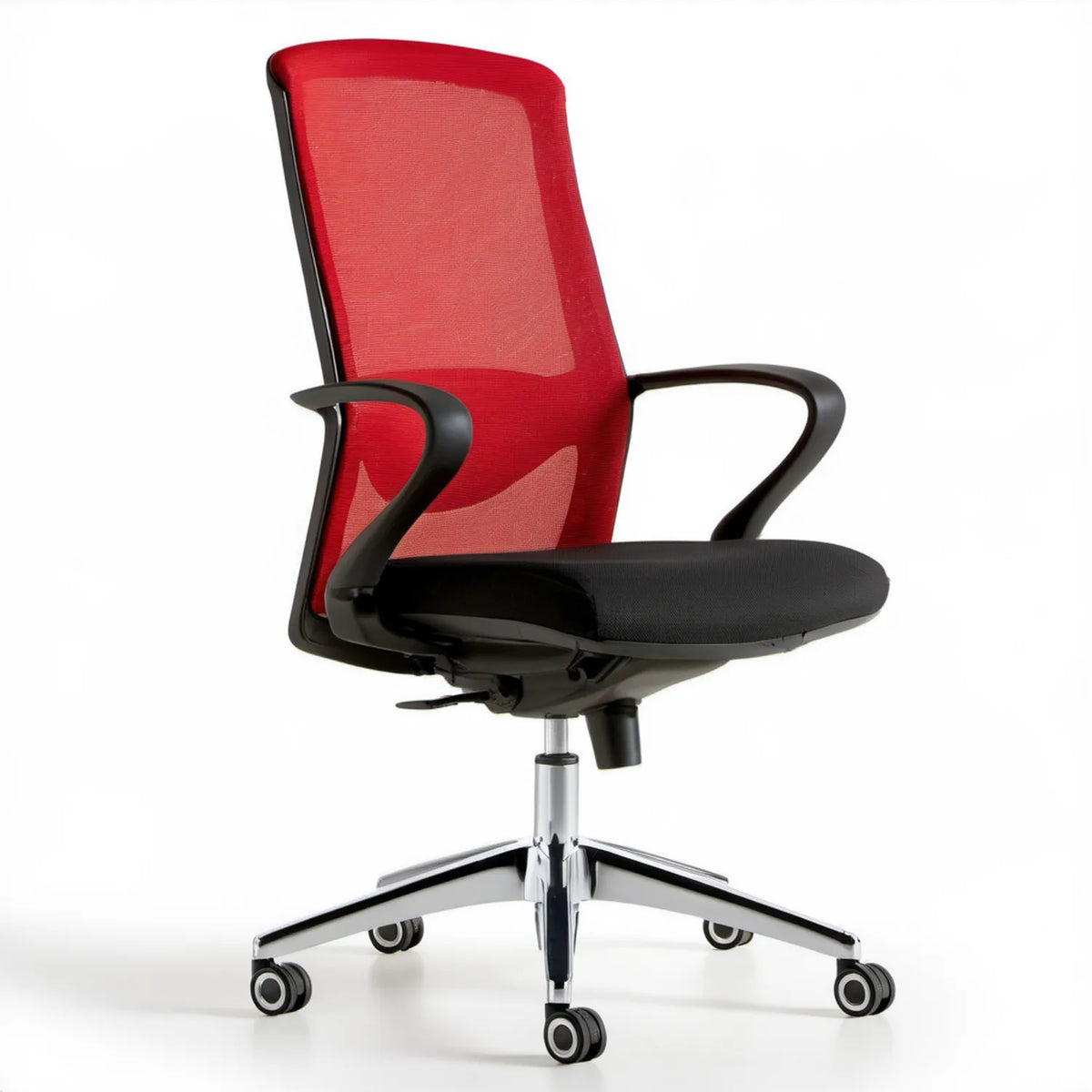 Ergonomiczne krzesło biurowe obrotowe z siatkowym oparciem Czerwone/Czarne/Srebrne, 62 x 62 x 116–126 cm