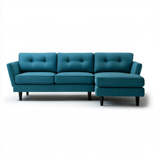 Turkusowa sofa narożna w kształcie L z prawostronnym szezlongiem, 250 x 150 x 85 cm
