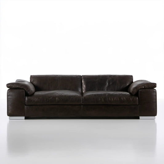Trzyosobowa sofa ze skóry syntetycznej PU, ciemnobrązowa, 220 x 95 x 88 cm