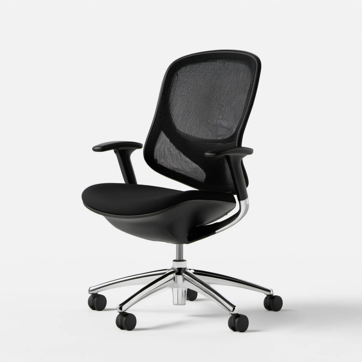 Ergonomiczne czarne krzesło biurowe obrotowe z siatkowym oparciem, 64 x 64 x 115–125 cm