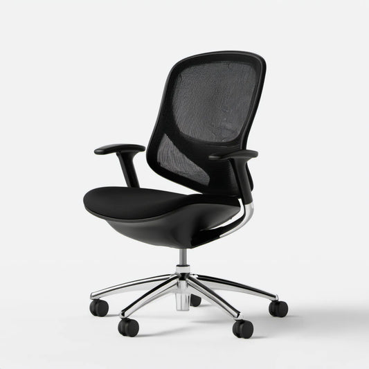 Ergonomiczne czarne krzesło biurowe obrotowe z siatkowym oparciem, 64 x 64 x 115–125 cm